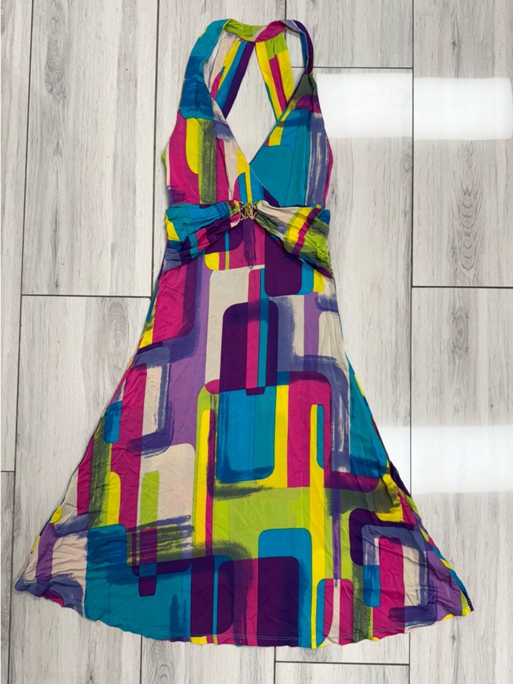 Multicolor Geometric Midi Dress - Teal, Pink, Yellow, Purple